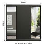 Guarda-roupa casal madesa reno 3 portas de correr com espelhos - preto