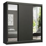Guarda-roupa casal madesa reno 3 portas de correr com espelhos - preto