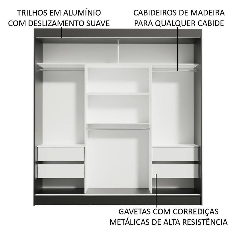 Guarda-roupa casal madesa reno 3 portas de correr com espelho p