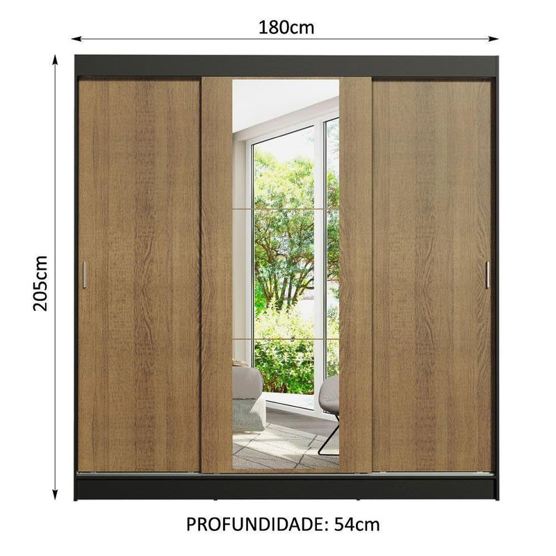 Guarda-roupa casal madesa reno 3 portas de correr com espelho p