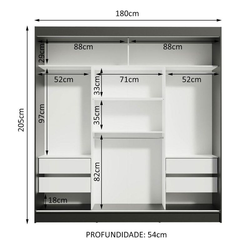 Guarda-roupa casal madesa reno 3 portas de correr com espelho p