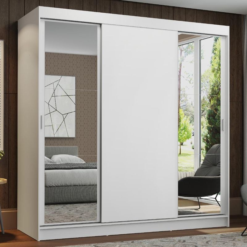Guarda-roupa casal madesa reno 3 portas de correr com espelhos - branco