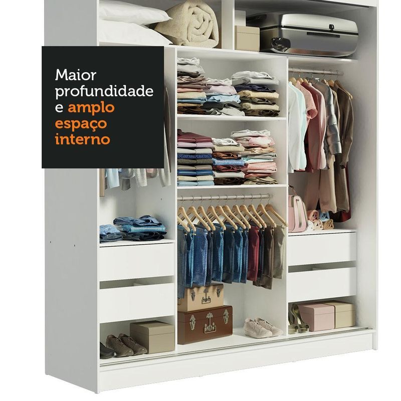 Guarda-roupa casal madesa reno 3 portas de correr com espelhos - branco