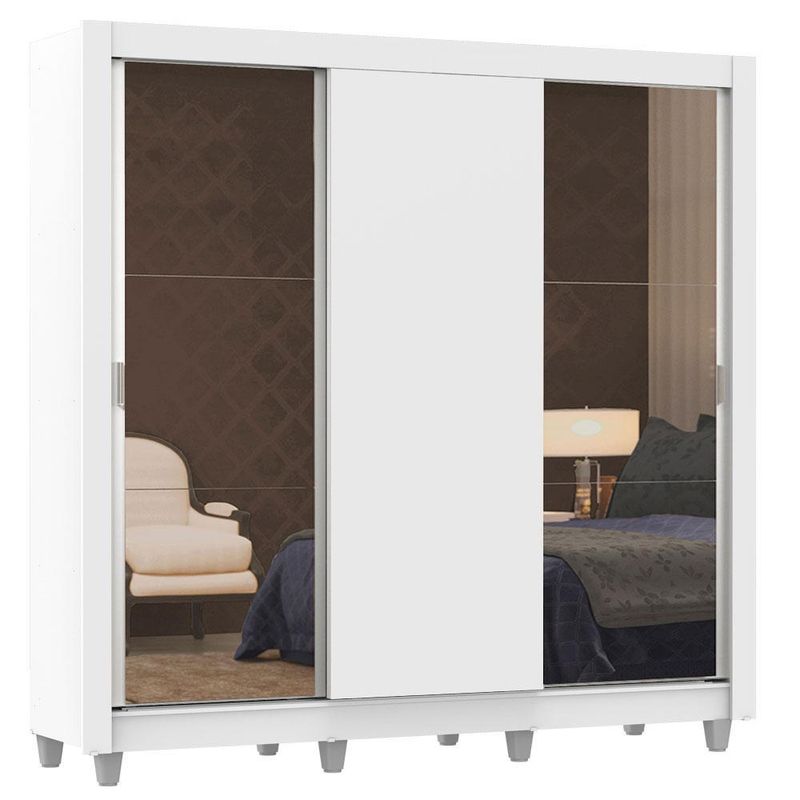 Guarda-roupa casal madesa lyon 3 portas de correr com espelhos 2 gavetas com pés