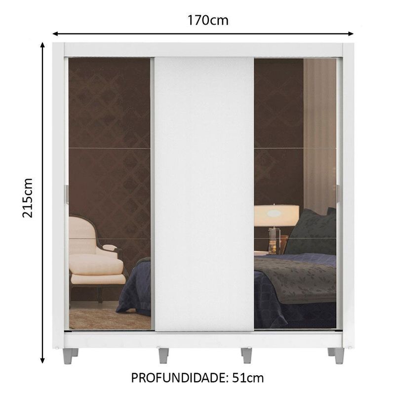 Guarda-roupa casal madesa lyon 3 portas de correr com espelhos 2 gavetas com pés