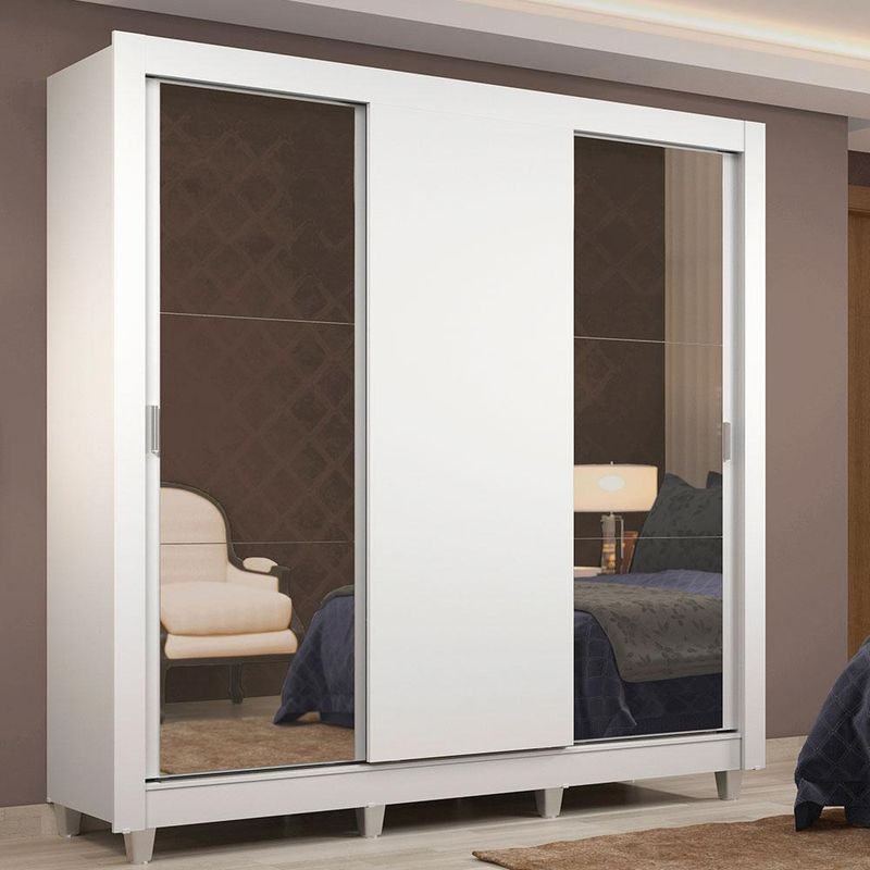 Guarda-roupa casal madesa lyon 3 portas de correr com espelhos 2 gavetas com pés