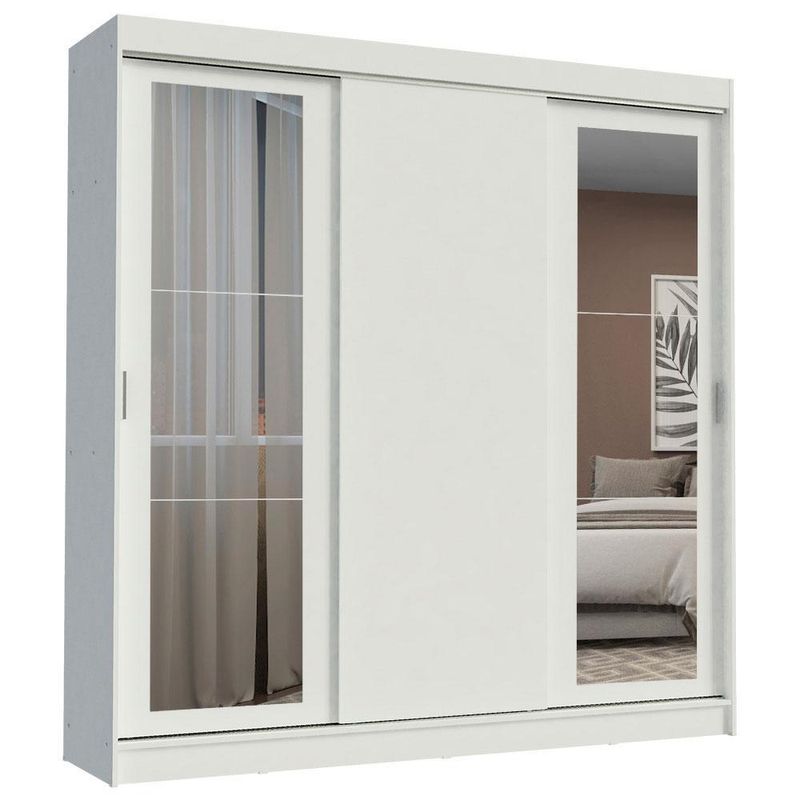 Guarda-roupa casal madesa kansas 3 portas de correr com espelhos 3 gavetas