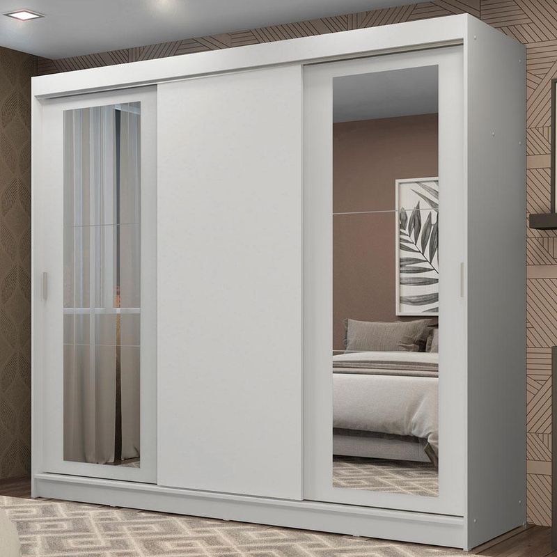 Guarda-roupa casal madesa kansas 3 portas de correr com espelhos 3 gavetas