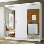 Guarda-roupa casal madesa veneza 3 portas de correr com espelhos - branco