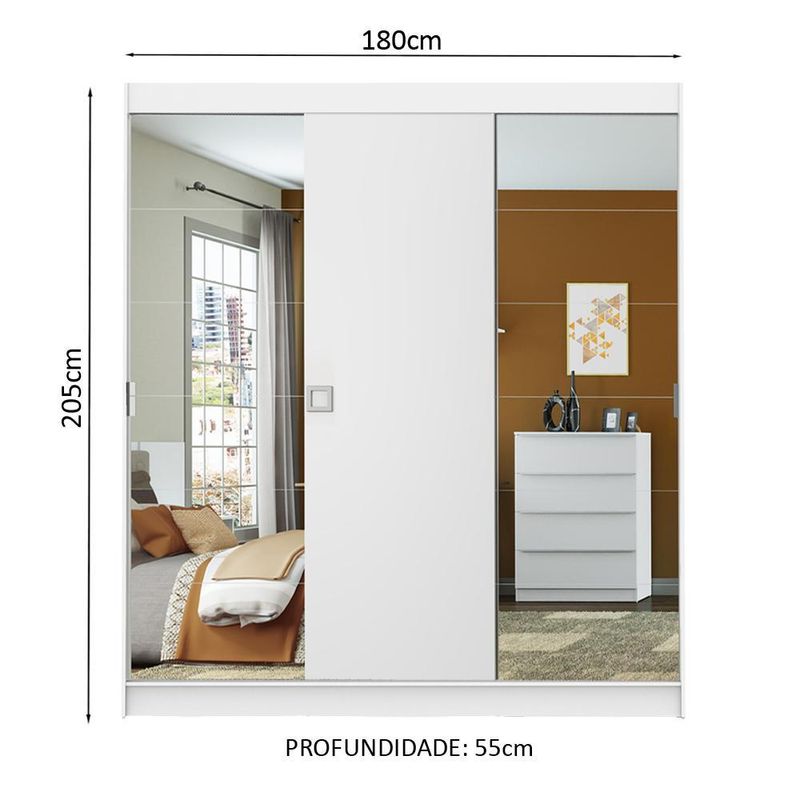 Guarda-roupa casal madesa veneza 3 portas de correr com espelhos - branco