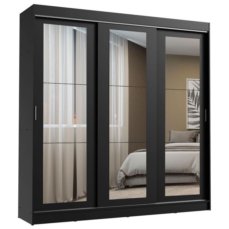 Guarda-roupa casal madesa kansas 3 portas de correr de espelho 3 gavetas