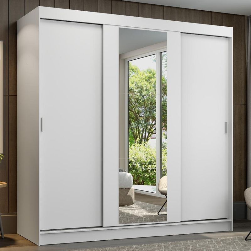 Guarda-roupa casal madesa reno 3 portas de correr com espelho - branco