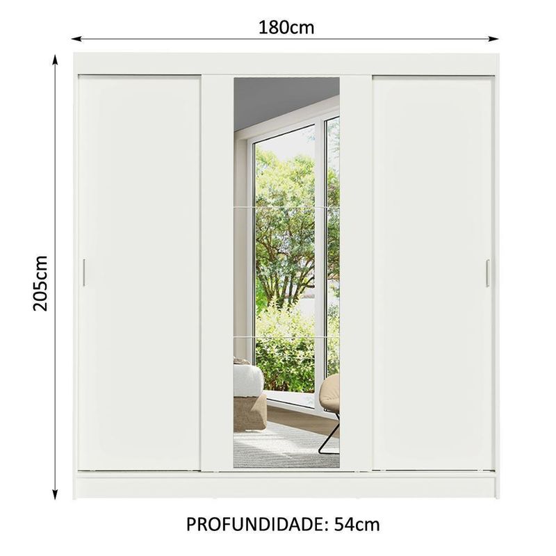 Guarda-roupa casal madesa reno 3 portas de correr com espelho - branco