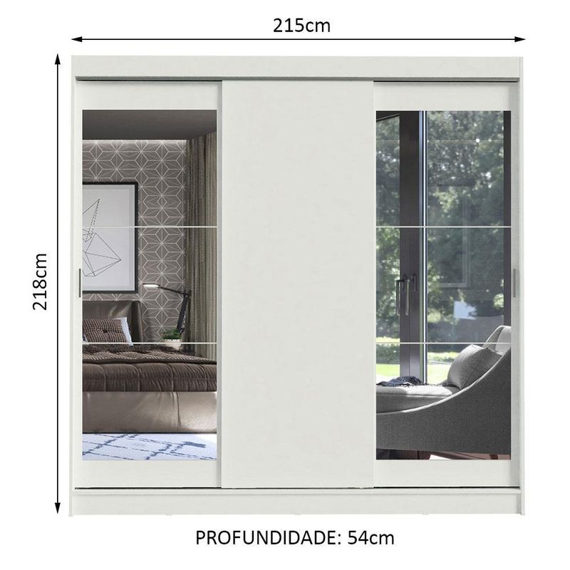 Guarda-roupa casal madesa istambul 3 portas de correr com espelhos 3 gavetas - branco