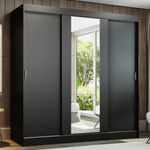 Guarda-roupa casal madesa reno 3 portas de correr com espelho - preto