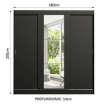 Guarda-roupa casal madesa reno 3 portas de correr com espelho - preto
