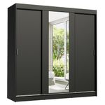 Guarda-roupa casal madesa reno 3 portas de correr com espelho - preto