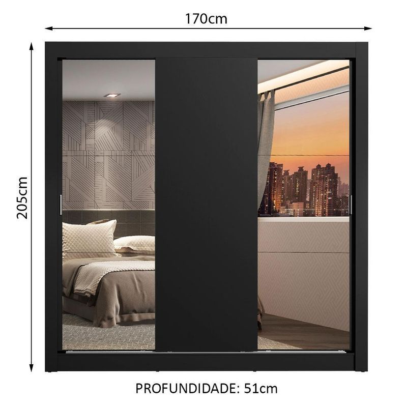 Guarda-roupa casal madesa lyon 3 portas de correr com espelhos 2 gavetas