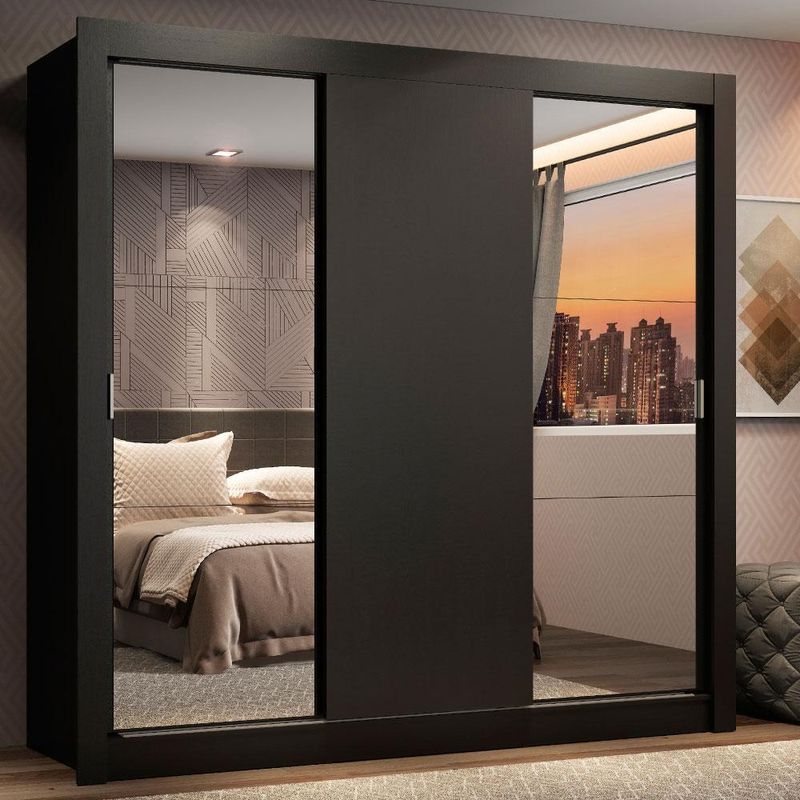 Guarda-roupa casal madesa lyon 3 portas de correr com espelhos 2 gavetas