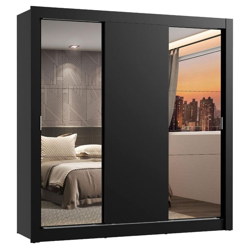 Guarda-roupa casal madesa lyon 3 portas de correr com espelhos 2 gavetas