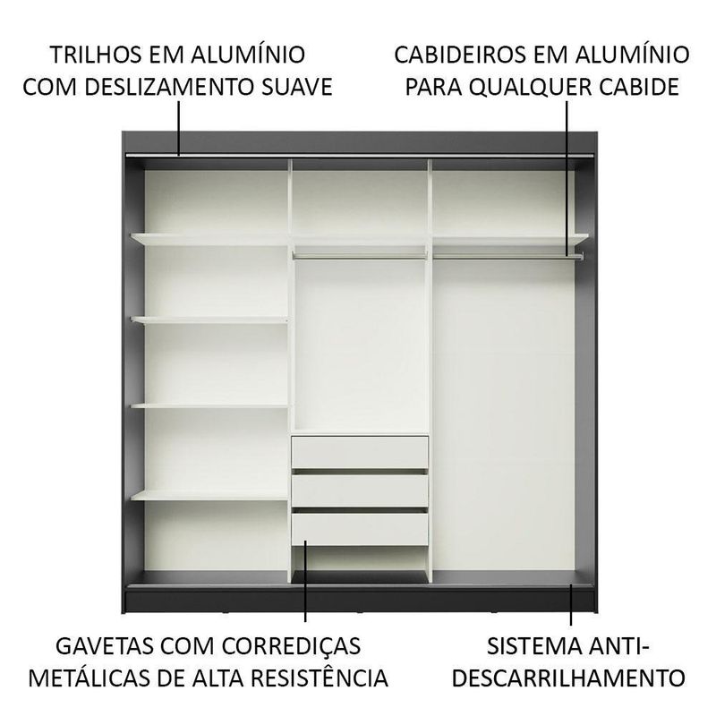 Guarda-roupa casal madesa austin 4 portas de correr de espelho 3 gavetas