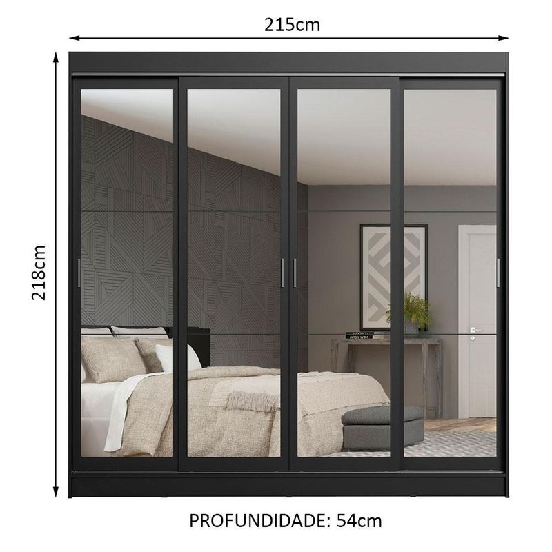 Guarda-roupa casal madesa austin 4 portas de correr de espelho 3 gavetas