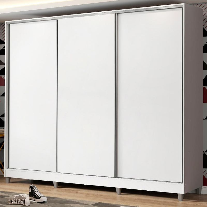 Guarda roupa juvenil 100% mdf madesa kevin 3 portas de correr com pés - branco