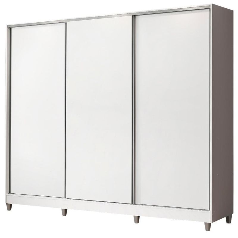 Guarda roupa juvenil 100% mdf madesa kevin 3 portas de correr com pés - branco