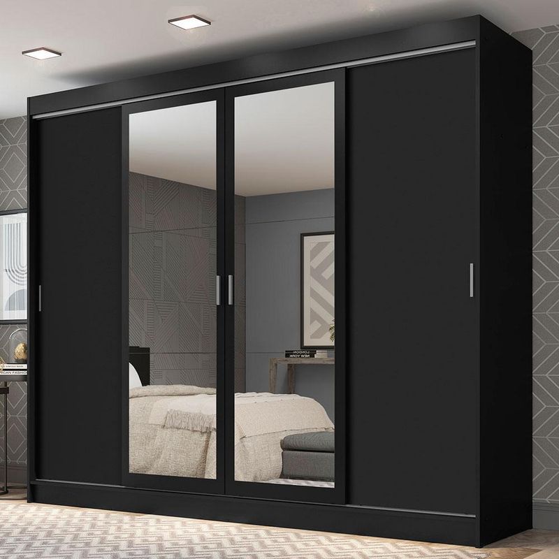 Guarda-roupa casal madesa austin 4 portas de correr com espelhos 3 gavetas p