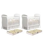 Kit Gêmeos Berço Mini Cama Danny Branco Brilho Com Colchões Supreme - Reller Móveis Branco Brilho