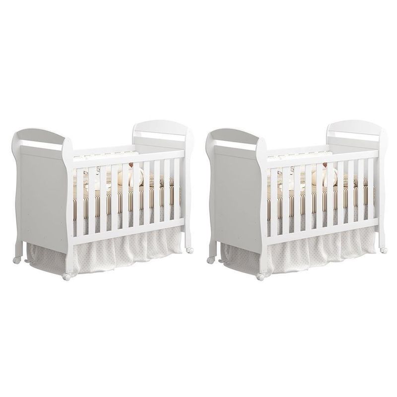 Kit Gêmeos Berço Mini Cama Danny Branco Brilho - Reller Móveis Branco Brilho