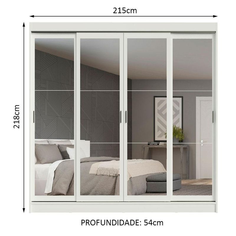 Guarda-roupa casal madesa austin 4 portas de correr de espelho 3 gavetas - branco