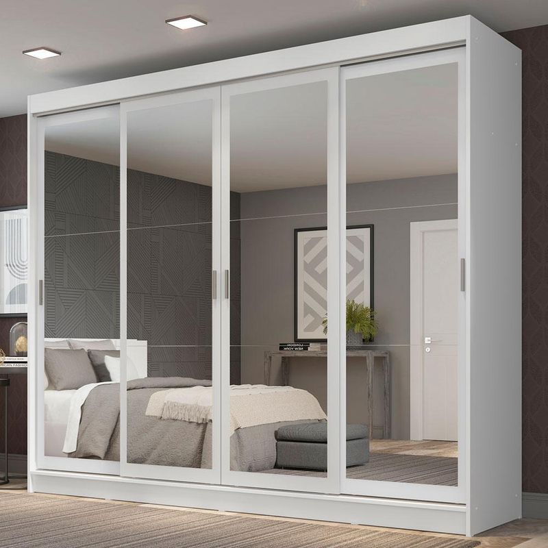 Guarda-roupa casal madesa austin 4 portas de correr de espelho 3 gavetas - branco