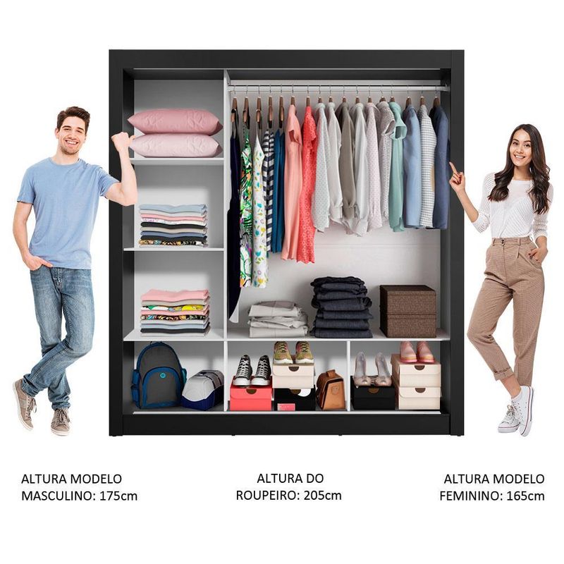 Guarda roupa casal madesa mônaco 3 portas de correr com espelhos