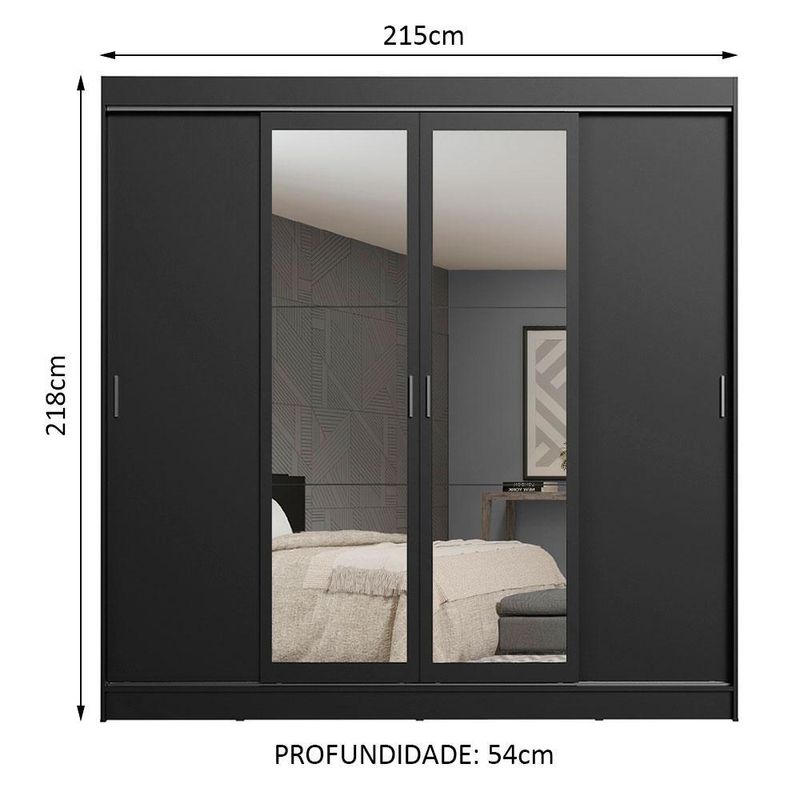 Guarda-roupa casal madesa austin 4 portas de correr com espelhos 3 gavetas