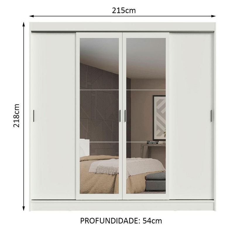 Guarda-roupa casal madesa austin 4 portas de correr com espelhos 3 gavetas
