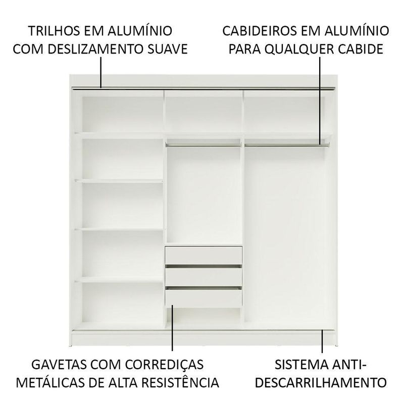 Guarda-roupa casal madesa austin 4 portas de correr com espelhos 3 gavetas