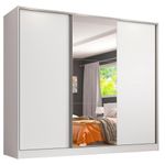 Guarda roupa juvenil 100% mdf madesa kevin 3 portas de correr com espelho - branco
