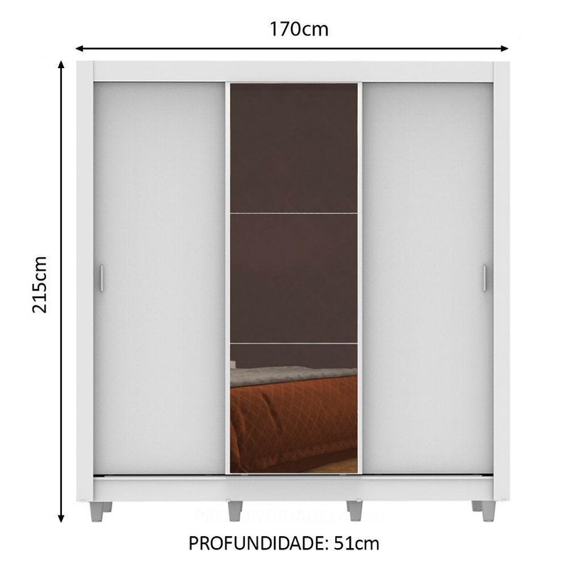 Guarda roupa casal madesa lyon plus 3 portas de correr com espelho 4 gavetas com pés