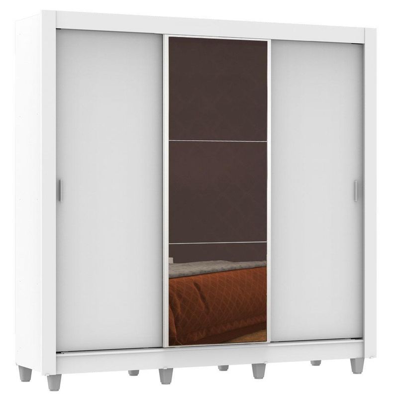 Guarda roupa casal madesa lyon plus 3 portas de correr com espelho 4 gavetas com pés