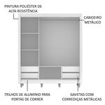 Guarda roupa casal madesa lyon plus 3 portas de correr com espelho 4 gavetas com pés