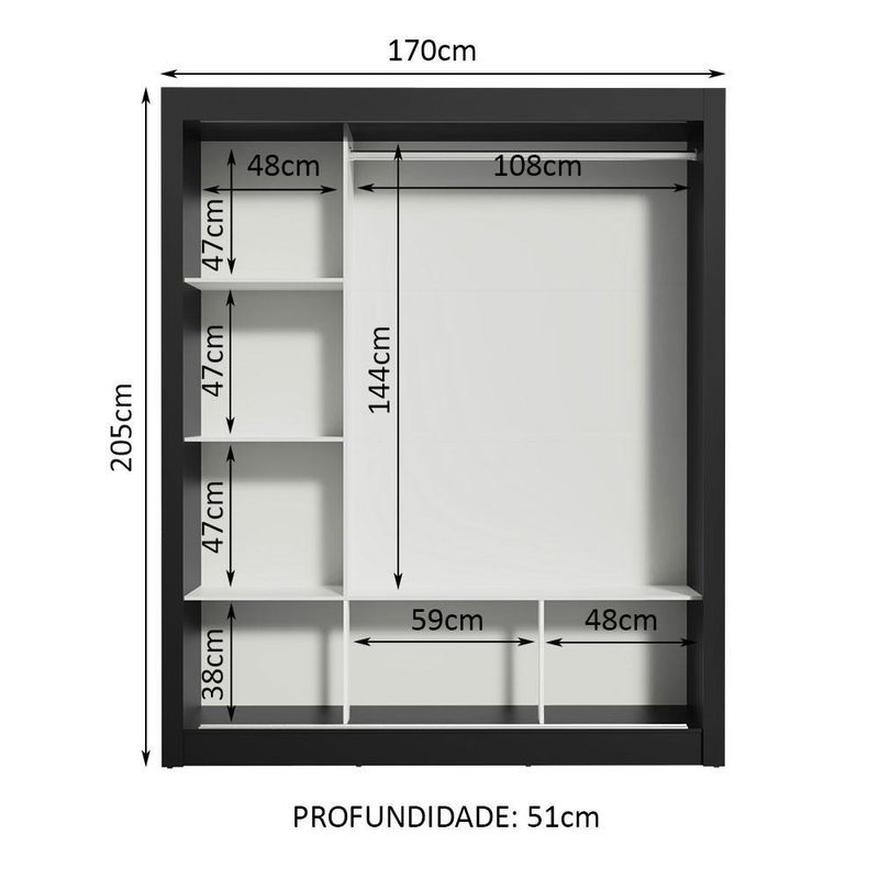 Guarda roupa casal madesa mônaco 3 portas de correr - preto