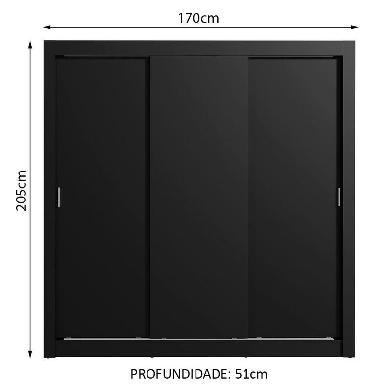 Guarda roupa casal madesa mônaco 3 portas de correr - preto
