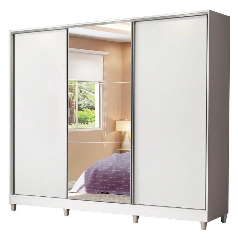 Guarda roupa casal madesa royale 100% mdf 3 portas de correr com espelho com pés