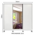 Guarda roupa casal madesa royale 100% mdf 3 portas de correr com espelho com pés