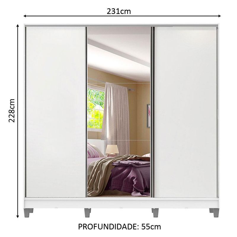 Guarda roupa casal madesa royale 100% mdf 3 portas de correr com espelho com pés