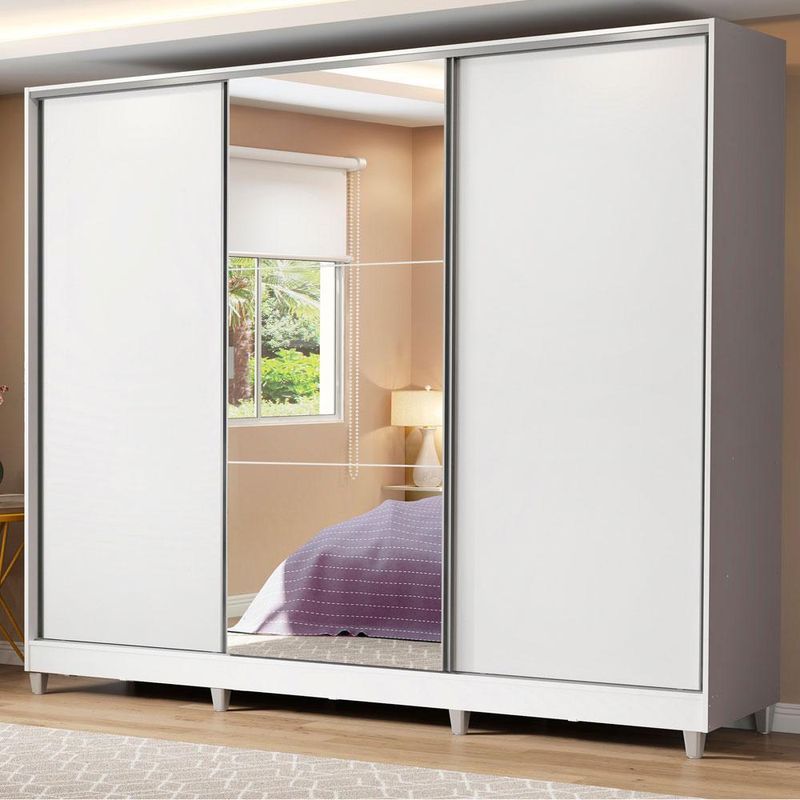 Guarda roupa casal madesa royale 100% mdf 3 portas de correr com espelho com pés