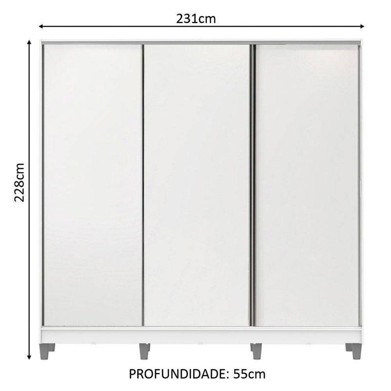 Guarda roupa casal madesa royale 100% mdf 3 portas de correr com pés