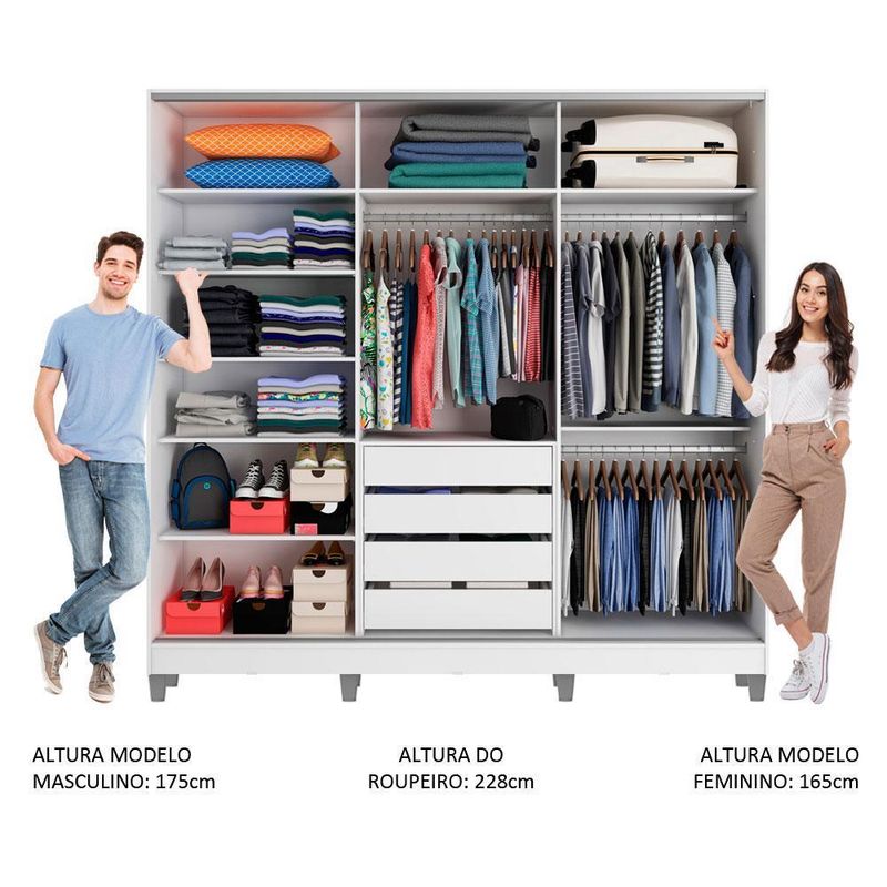 Guarda roupa casal madesa royale 100% mdf 3 portas de correr com pés