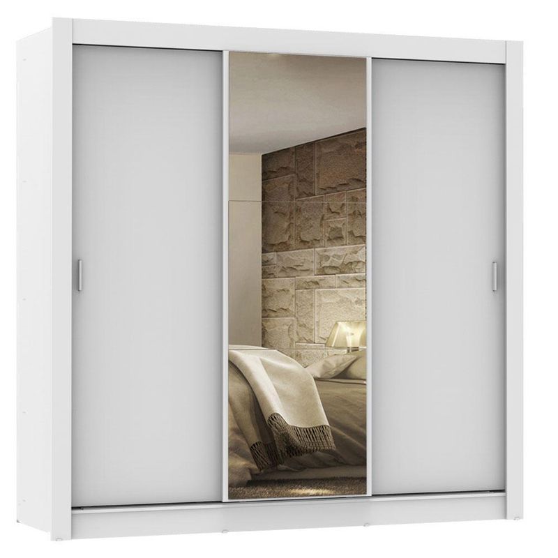 Guarda roupa casal madesa lyon 3 portas de correr com espelho 2 gavetas - branco